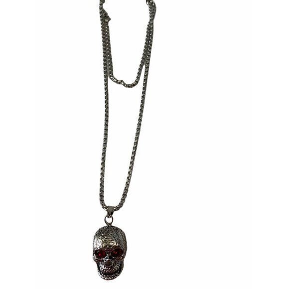 Red Crystal Eye Skull Chain Necklace - Picture 1 of 9